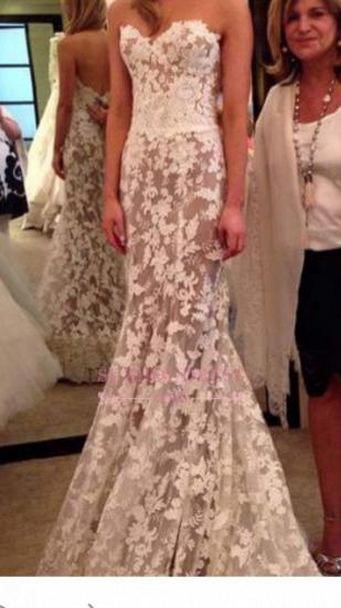A-line Lace Elegant Sweetheart White Wedding Dresses_4