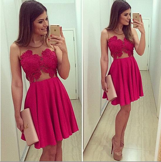Cheap Red Lace Mini Homecoming Dress Simple Chiffon Plus Size Cocktail Dresses_2