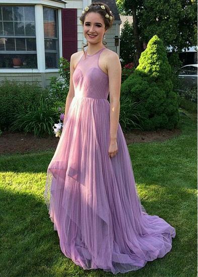 Tulle Jewel Lavender A-line Bridesmaid Dress With Ruffles &amp; Pleats