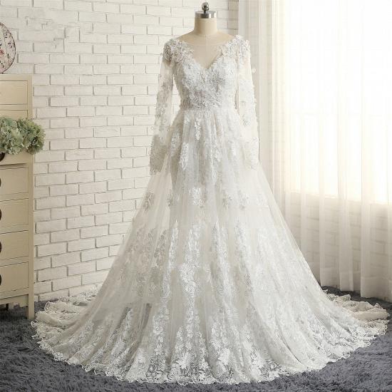 TsClothzone Glamorous White Mermaid Lace Wedding Dresses With Appliques Longsleeves Jewel Bridal Gowns On Sale_6