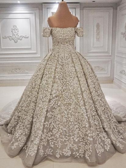 Luxury Off-the-shoulder Lace appliques 3-d flowers Wedding Dress