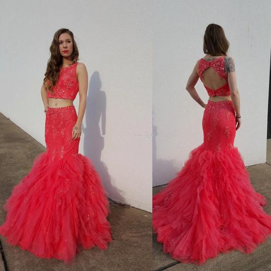 Latest Mermaid Two Piece 2022 Prom Dresses Sexy Lace Open Back Evening Gowns_4