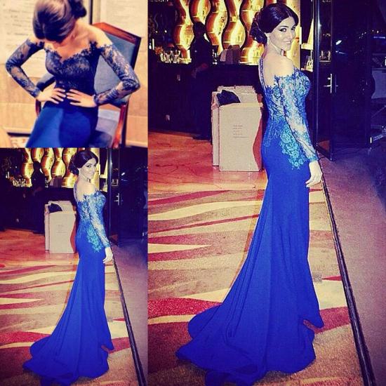 Blue Sheer Tulle Lace Appliques Elegant 2022 Long Evening Dresses with Long Train Mermaid High Quality Prom Dresses_2