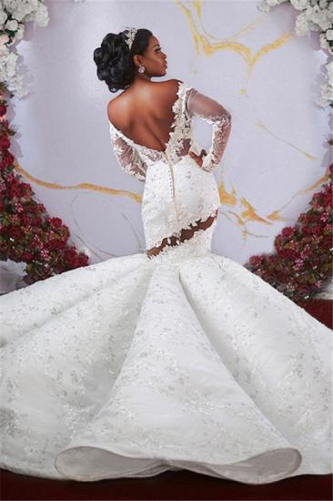 Luxurious Off-the-shoulder Long Sleeves Mermaid Ruffles Appliqued Beading Wedding Dresses_2
