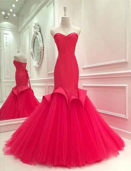 Gorgeous Mermaid Sweetheart Prom Dresses Red Lace-Up Floor Length Evening Gowns_2
