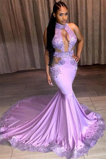 Beautiful Halter Sleeveless Sequins Appliques Lace Mermaid Prom Dresses_2