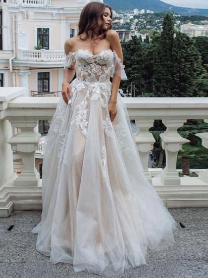 Off The Shoulder Appliques Wedding Dresses | A-line Tulle Bridal Gowns
