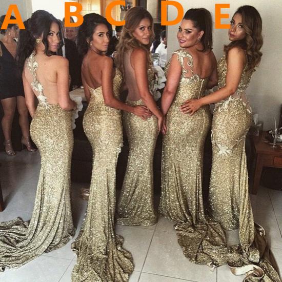 Sexy Gold Sequins Bridesmaid Dresses Side Slit Sparkly Wedding Party Dress_6