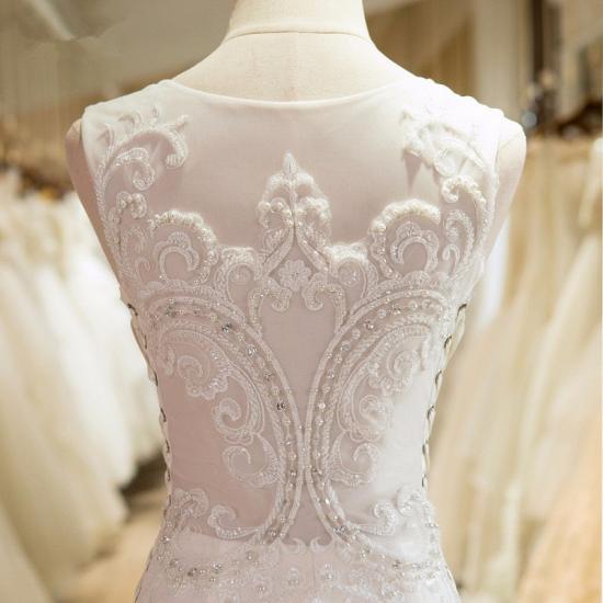 Appliques Newest Beadings Sleeveless Tulle Mermaid Wedding Dress_5