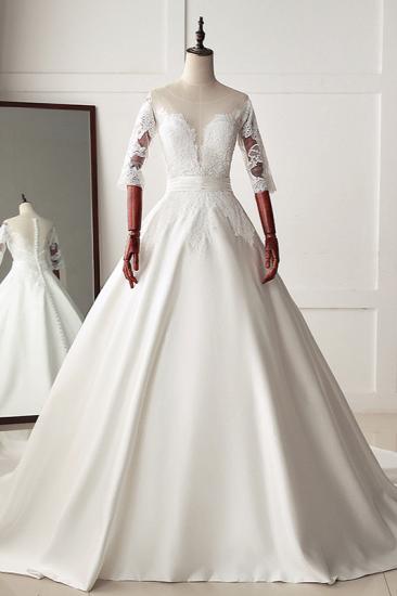 TsClothzone Atemberaubendes Juwel Satin Tüll Weißes Hochzeitskleid Halbe Ärmel Applikationen Brautkleider Online_2