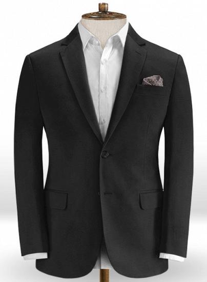 Stretch-Anzug aus reiner schwarzer Feder-Baumwollleinwand ｜ Zweiteiliger Anzug_2