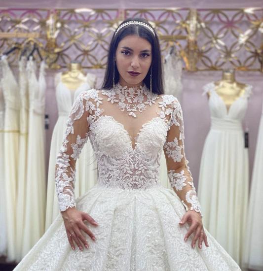 Gorgeous Long Sleeve White Lace Appliques Wedding Gown Bridal Dress_3