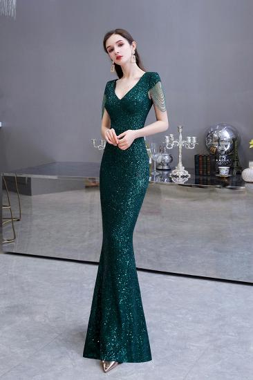 Shining Sequined Emerald Green Mermaid Cap sleeve Long Prom Dress_9