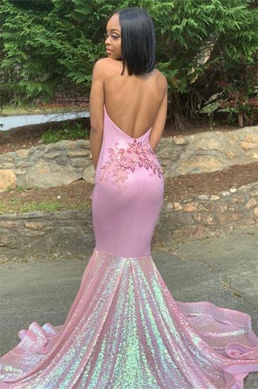 Alluring Halter Applique Glittering Sequins Prom Dresses | Ruffles Open Back Sexy Mermaid Sleeveless Evening Dresses_4