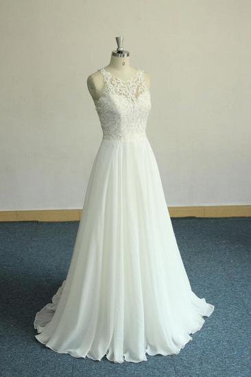 Unique White Jewel Sleeveless Wedding Dress | Appliques Chiffon Bridal Gowns_1