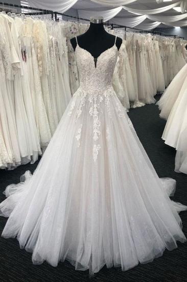 Ivory V-neck Sleeveless A-line Princess Lace Wedding Dress