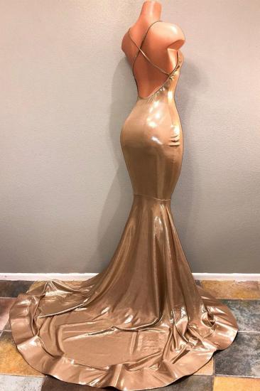 V-Ausschnitt Träger Open Back Mermaid Sexy Ballkleider | Champagner Gold Günstige Abendkleider_2