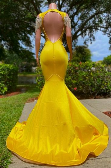 Gorgeous Yellow Tassel Off the Shoulder Beading Prom Dress with Ruffles_2