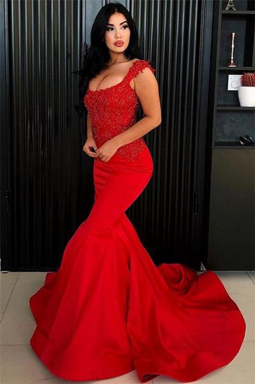 2022 Sexy Red Mermaid Abendkleider Günstige | Lange perlenbesetzte Träger Abendkleider BC0080_2