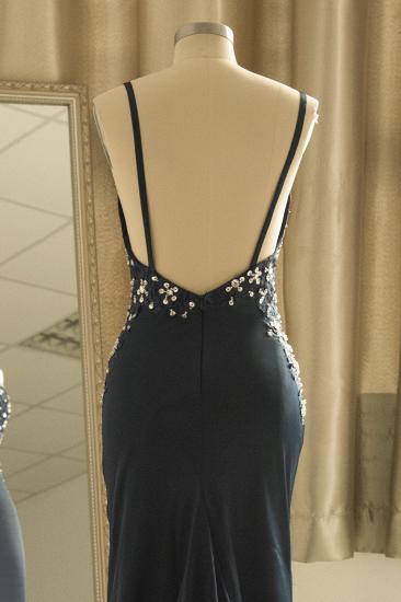 Spaghetti Strap Beaded Navy Blue Backless Beaded Prom Dress_7