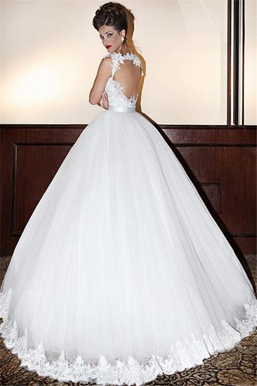 White Tulle Sweetheart Wedding Dresses 2022 Floor Length Open Back Applique Ball Gowns_2