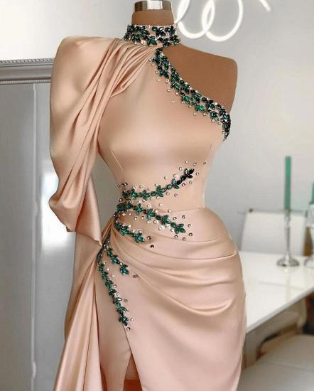 Halter Mermaid Evening Gown with Cape One Shoulder Side Split Prom Dress_2