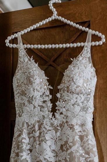 Elegant V-Neck Spaghetti Straps Mermaid Wedding Gown Floral Lace  Dress for Bride_7