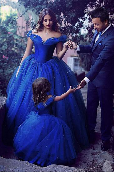 Gorgeous Royao Blue Floor Length V-Neck Tulle A-Line Prom Dress_2