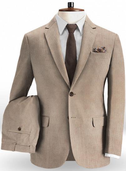 Italian corduroy beige notched lapel suit | two-piece suit_1