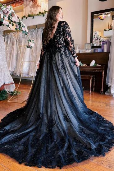 Vintage Wedding Dresses with Sleeves | Black Wedding Dresses A Line Lace_3