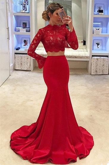 High Neck Long Sleeve Two Piece Prom Dresses 2022 Mermaid Lace Cheap Formal Evening Gown