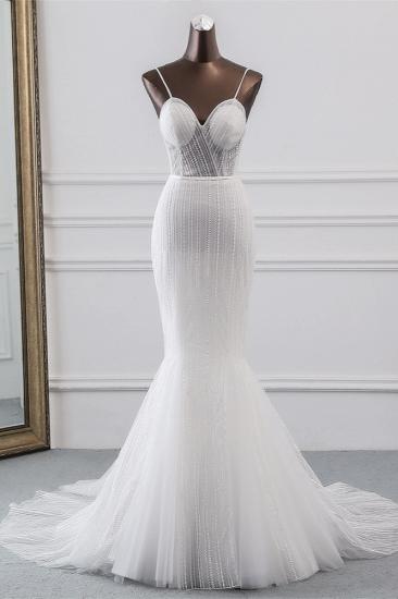 TsClothzone Sexy Tulle Spaghetti Straps Mermaid White Wedding Dresses with Rhinestones Online