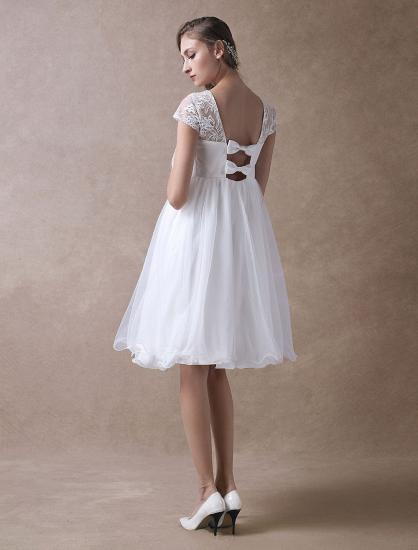 Sweet Short Sleeves Tulle Lace Knee-Length Bow Wedding Dresses_8