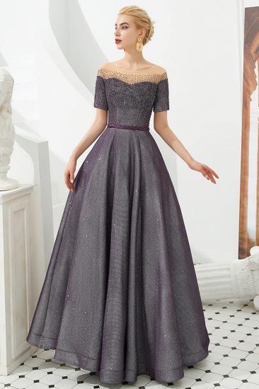 Hayden | Sparkly Regency Round Neck Short sleeves Prom Dress with purple Belt_4