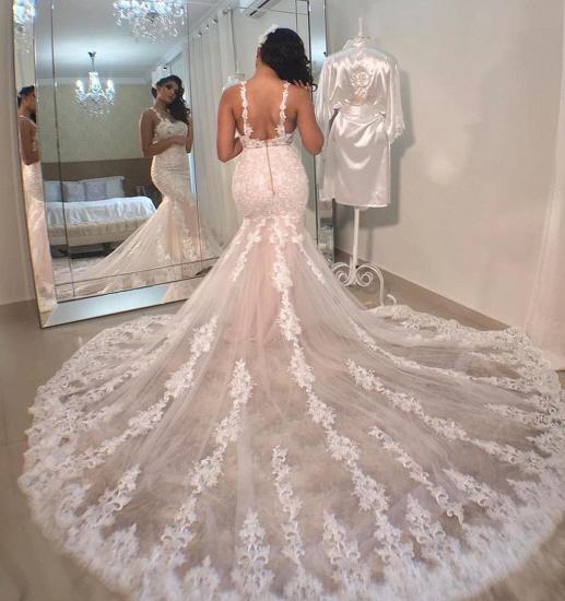 Stunning Mermaid Wedding Dress Floral Lace Appliques_2