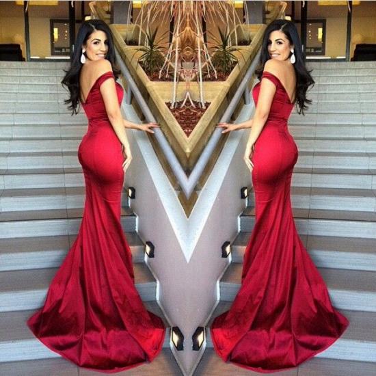 Red Mermaid Off Shoulder Evening Dresses V-Neck Backless Stunning 2022 Prom Gowns_2