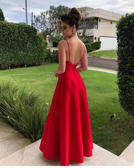 Hot Sleeveless Red Deep V-neck A-line Backless Prom Dress Online_2