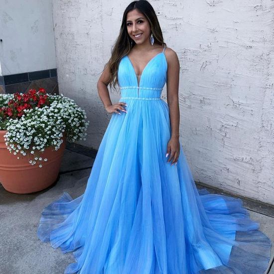 Sky Blue Spaghetti-Straps A-Line Tulle Sleeveless Prom Dress_3