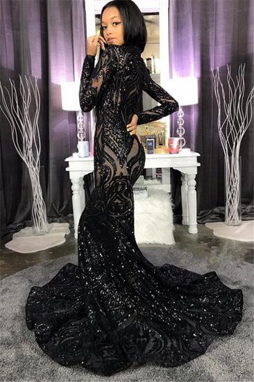 Chic High Neck Sparkle Appliques Prom Dresses | Fit and Flare Long Sleeve Evening Gowns_3