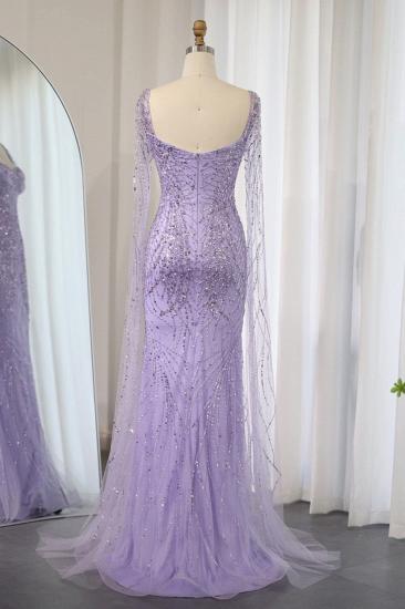 Wunderschöne herzförmige lila Meerjungfrau-Abendkleider mit Cape-Ärmeln, glitzernden Perlen und Pailletten, langes Hochzeitskleid_2