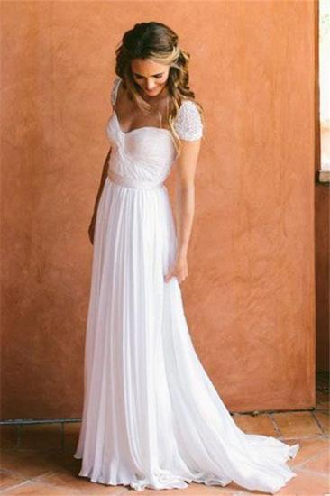 Cap Sleeves 2022 Chiffon Bohemia Wedding Dresses for Summer Beach Cheap Bridal Gowns