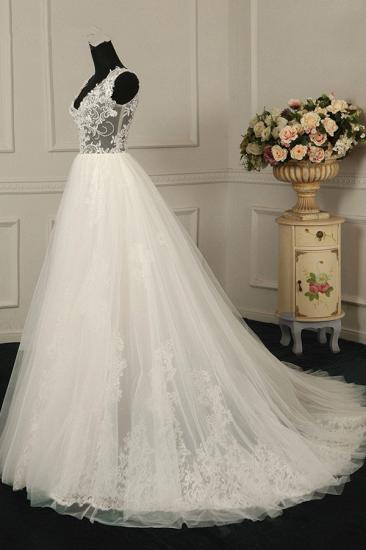 TsClothzone Sexy V-Neck Sleeveless Tulle Wedding Dress See Through Top Appliques Bridal Gowns On Sale_4