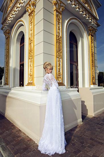Long Sleeve Jewel Lace Wedding Dresses 2022 Appliques Side Slit Zipper Bridal Gowns_2