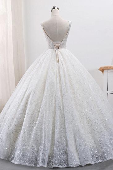 TsClothzone Wunderschönes Tüll-Ballkleid-Hochzeitskleid mit V-Ausschnitt, funkelnde, ärmellose Brautkleider mit Pailletten im Angebot_3