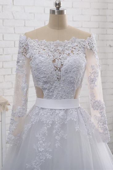 TsClothzone Stylish Off-the-Shoulder Long Sleeves Wedding Dress Tulle Lace Appliques Bridal Gowns with Beadings On Sale_6