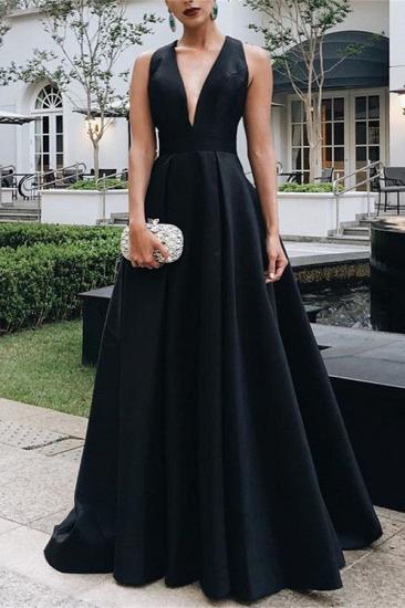 Schwarze Abendkleider mit langem V-Ausschnitt | Einfache Abendkleider günstig_1