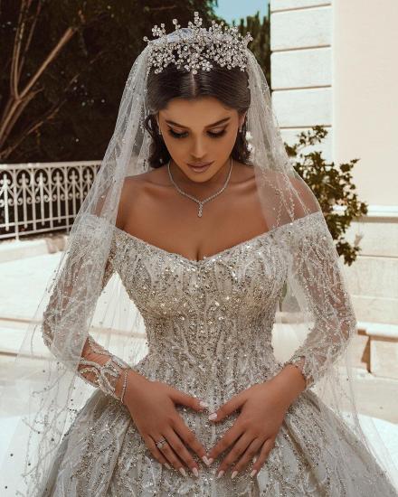 Luxurious Ball Gown Sequins Bridal Dress Long Sleeve Satin Maxi Dress_6