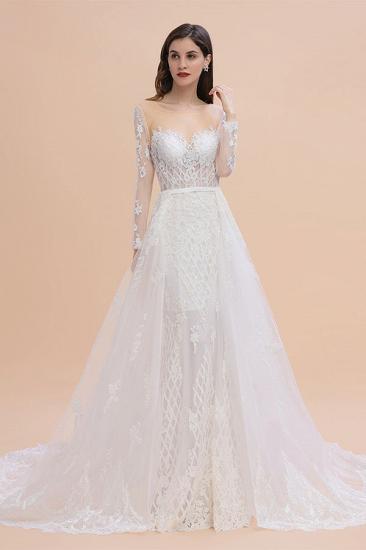 Luxury Beaded Lace Mermaid Wedding Dresses Tulle Appliques Bride Dresses with Detachable Train_1