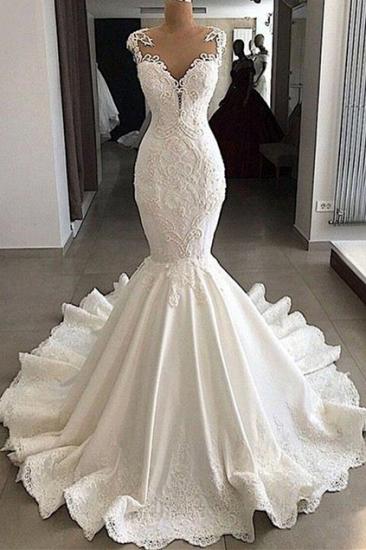 2022 Sexy Mermaid Wedding Dress | Sleeveless Sheer Tulle Appliques Bridal Gowns_2