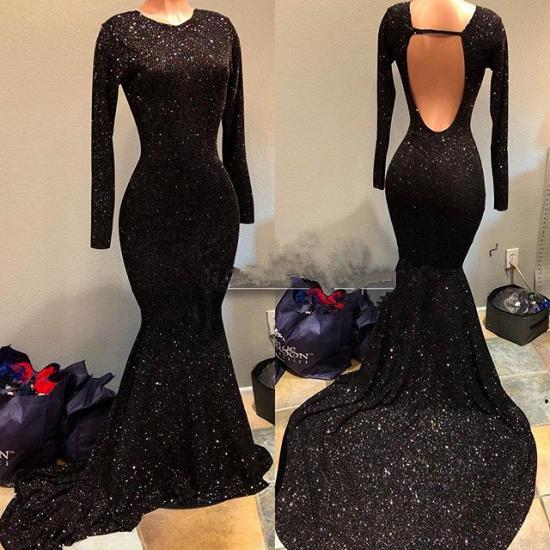 Black Sequins Prom Dress | Long Sleeve Evening Gowns On Sale BA9023_4